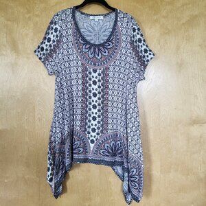Cristina B. Boho Paisley Shark Bite Tunic Top Size XL
